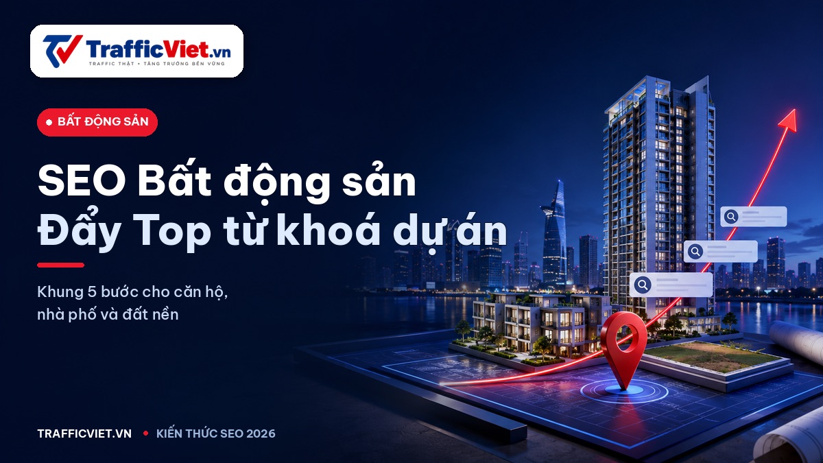 SEO Bất động sản 2026 — Khung 5 bước đẩy top từ khoá dự án căn hộ, nhà phố, đất nền